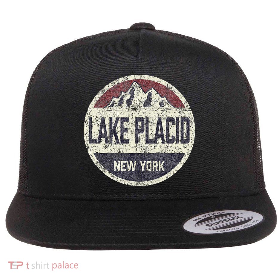 Vintage Retro Lake Placid New York Mountain Circle Ski Flatbill Hat
