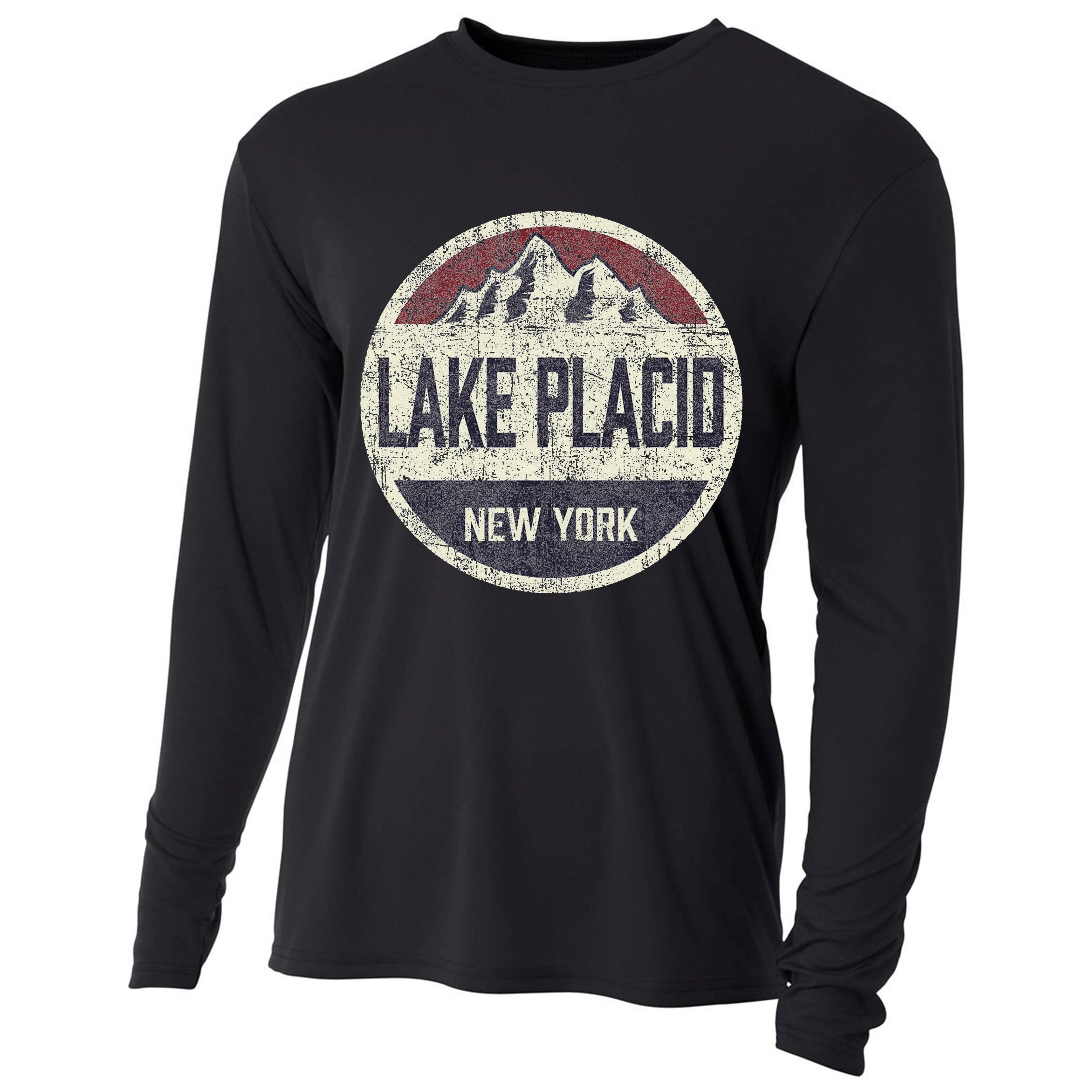 Vintage Retro Lake Placid New York Mountain Circle Ski Cooling Performance Long Sleeve Crew
