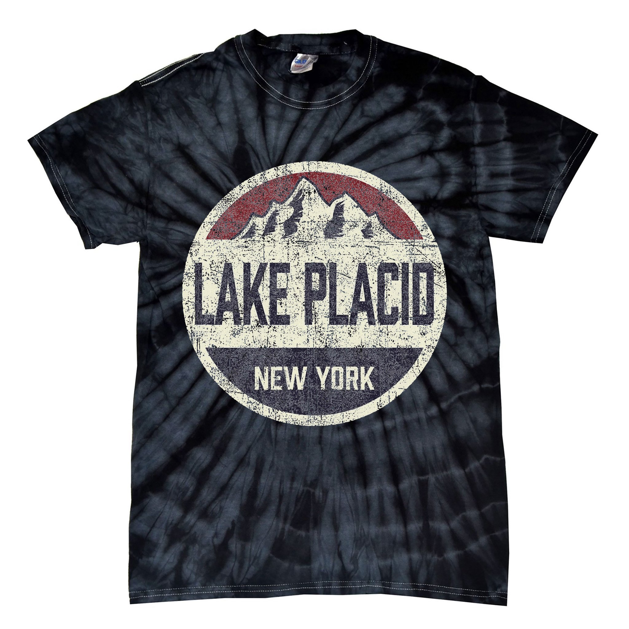 Vintage Retro Lake Placid New York Mountain Circle Ski Tie-Dye T-Shirt