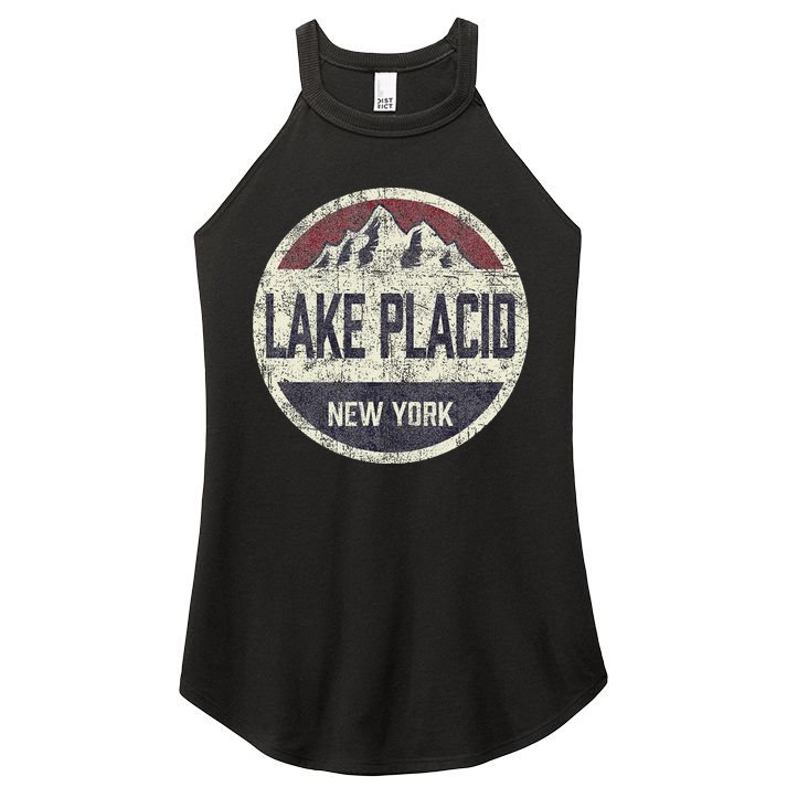Vintage Retro Lake Placid New York Mountain Circle Ski Women's Perfect Tri Rocker Tank
