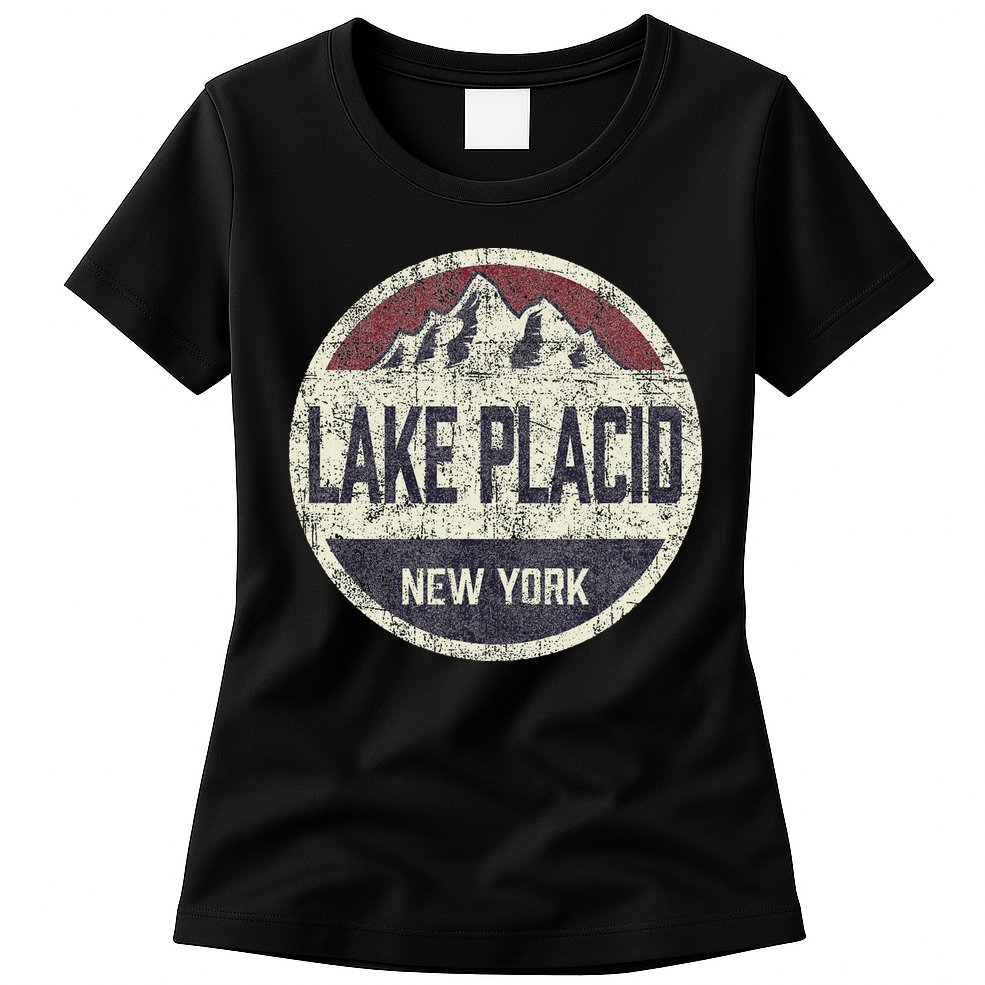 Vintage Retro Lake Placid New York Mountain Circle Ski Womens T-Shirt