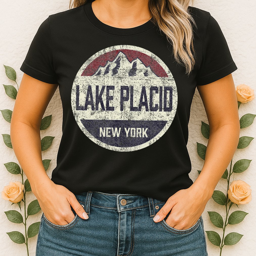 Vintage Retro Lake Placid New York Mountain Circle Ski Womens T-Shirt