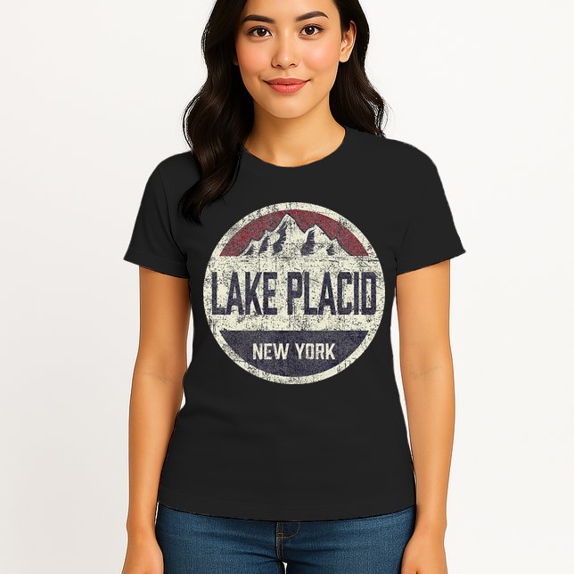 Vintage Retro Lake Placid New York Mountain Circle Ski Womens T-Shirt