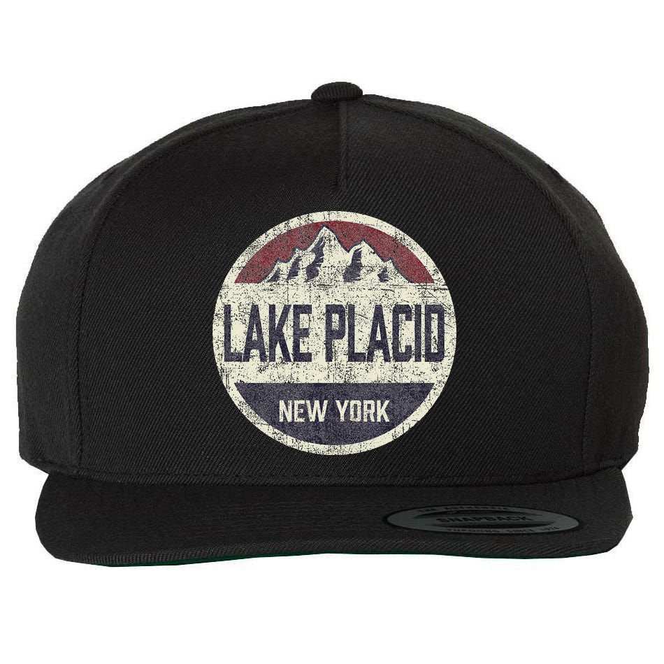 Vintage Retro Lake Placid New York Mountain Circle Ski Wool Snapback Cap