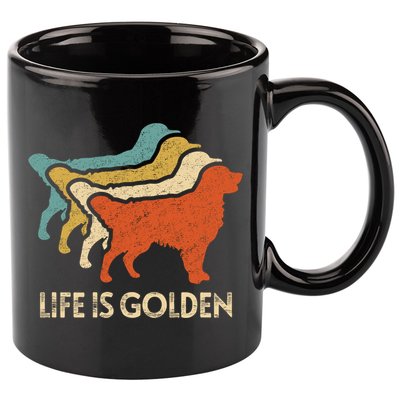 Vintage Retro Life Is Golden Retriever Dog Distressed Funny Meaningful Gift 11oz C Handle Ceramic Mug
