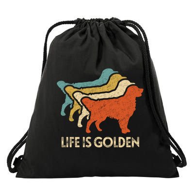 Vintage Retro Life Is Golden Retriever Dog Distressed Funny Meaningful Gift Drawstring Bag