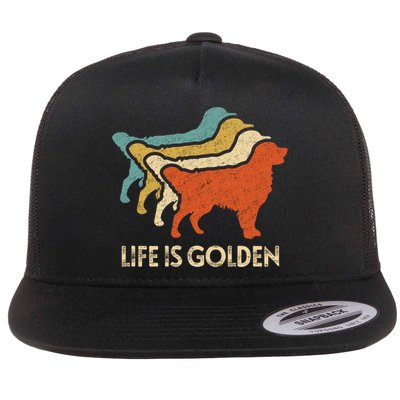 Vintage Retro Life Is Golden Retriever Dog Distressed Funny Meaningful Gift Flat Bill Trucker Hat