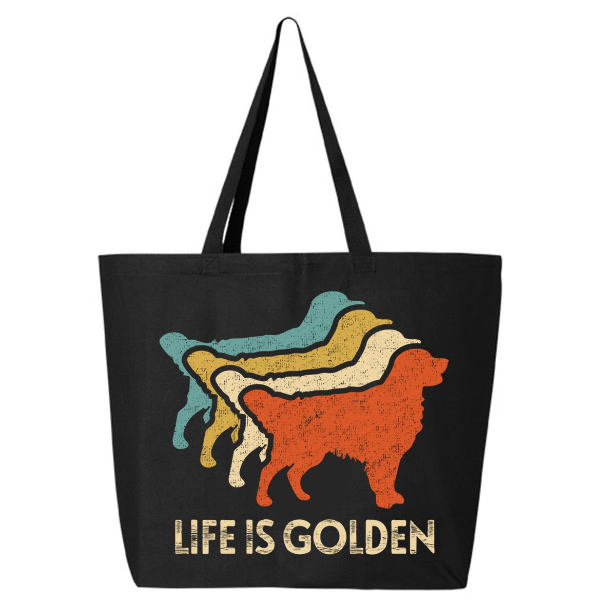 Vintage Retro Life Is Golden Retriever Dog Distressed Funny Meaningful Gift 25L Jumbo Tote