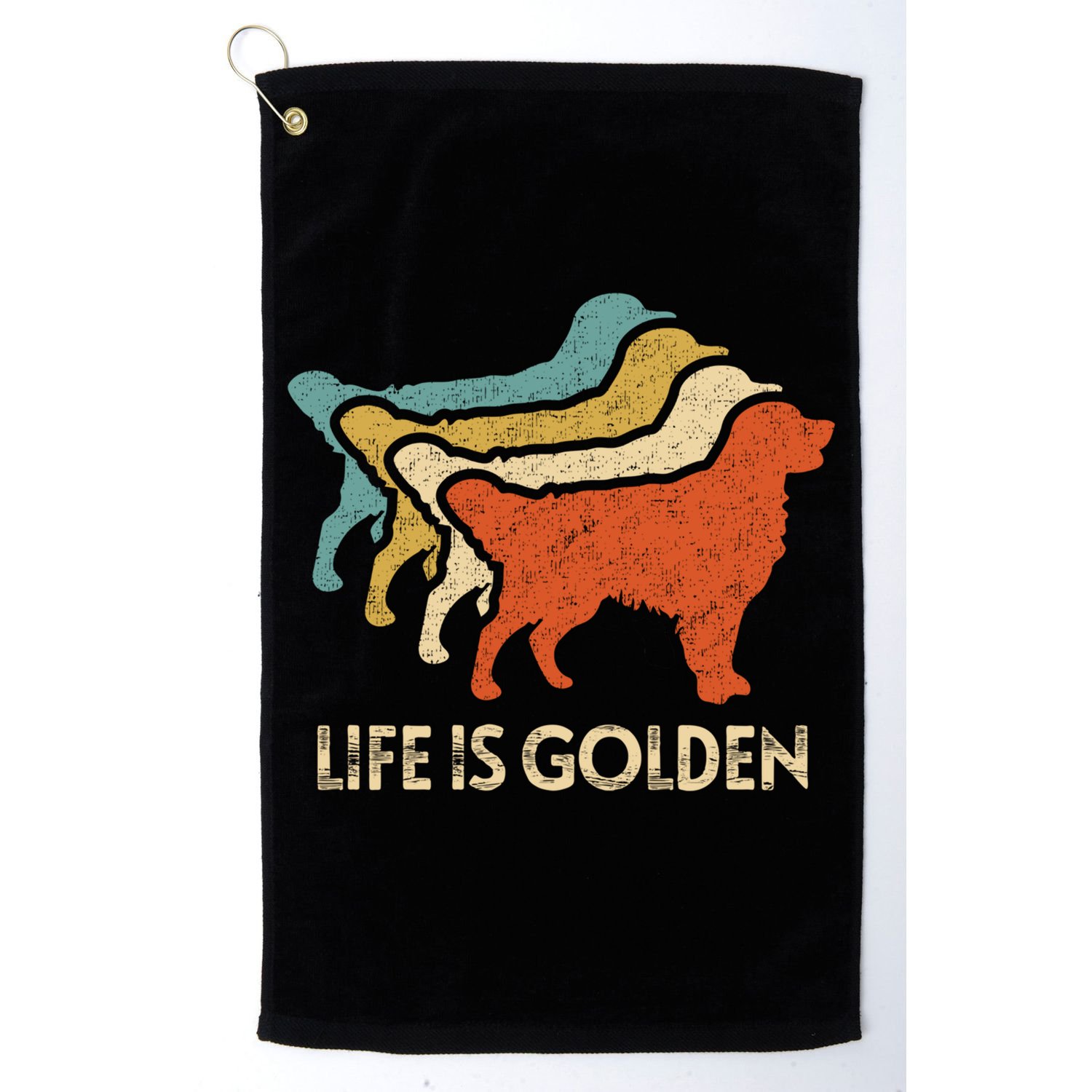 Vintage Retro Life Is Golden Retriever Dog Distressed Funny Meaningful Gift Golf Towel