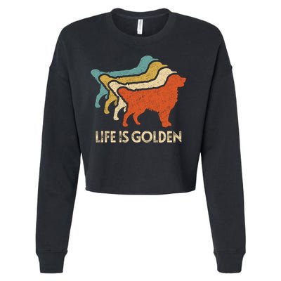 Vintage Retro Life Is Golden Retriever Dog Distressed Funny Meaningful Gift Cropped Pullover Crew