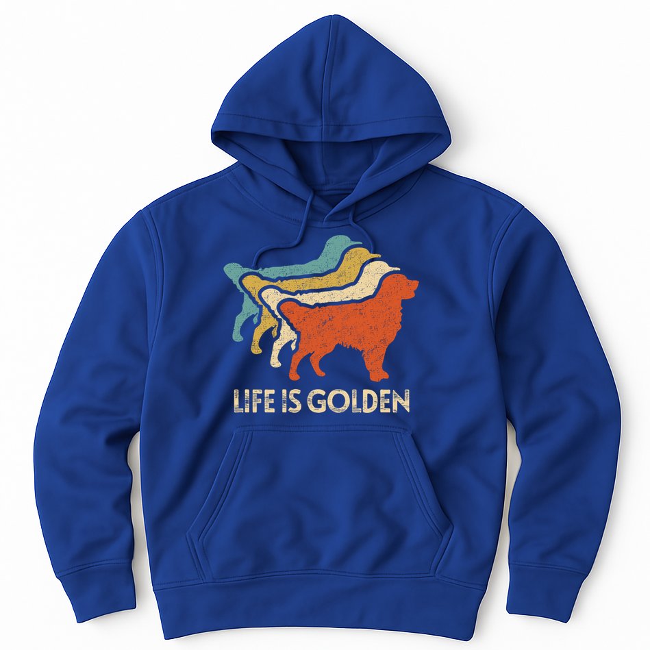 Vintage Retro Life Is Golden Retriever Dog Distressed Funny Meaningful Gift Hoodie