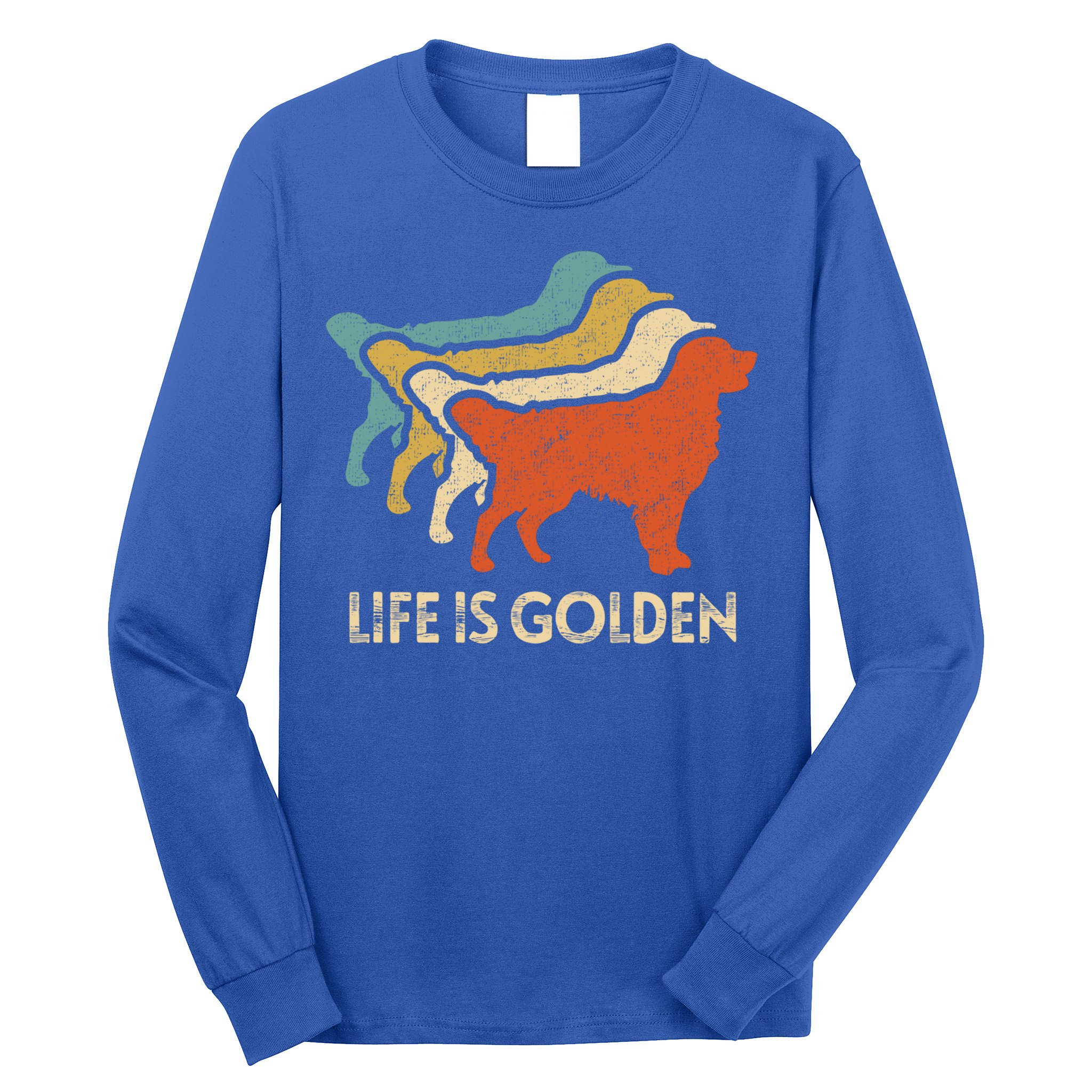 Vintage Retro Life Is Golden Retriever Dog Distressed Funny Meaningful Gift Long Sleeve Shirt