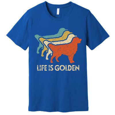 Vintage Retro Life Is Golden Retriever Dog Distressed Funny Meaningful Gift Premium T-Shirt