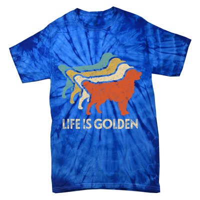 Vintage Retro Life Is Golden Retriever Dog Distressed Funny Meaningful Gift Tie-Dye T-Shirt