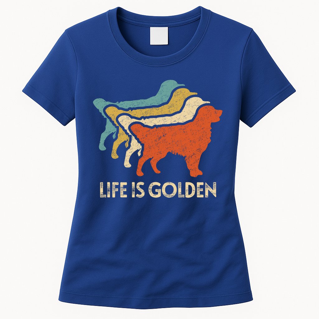 Vintage Retro Life Is Golden Retriever Dog Distressed Funny Meaningful Gift Womens T-Shirt