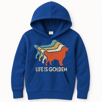 Vintage Retro Life Is Golden Retriever Dog Distressed Funny Meaningful Gift Kids Hoodie