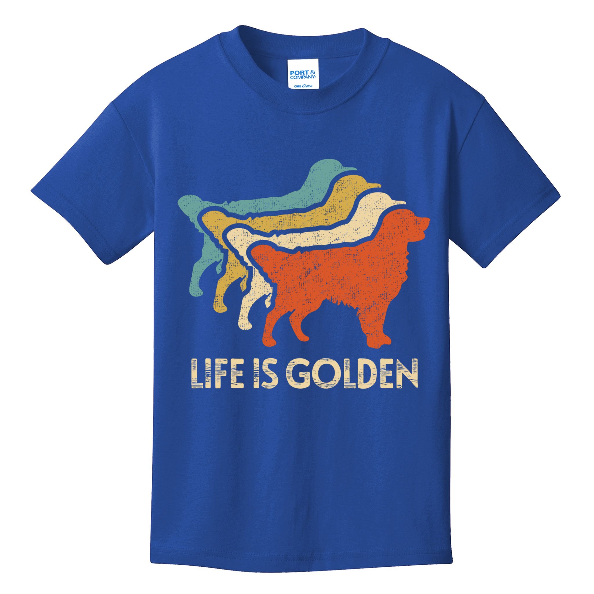 Vintage Retro Life Is Golden Retriever Dog Distressed Funny Meaningful Gift Kids T-Shirt