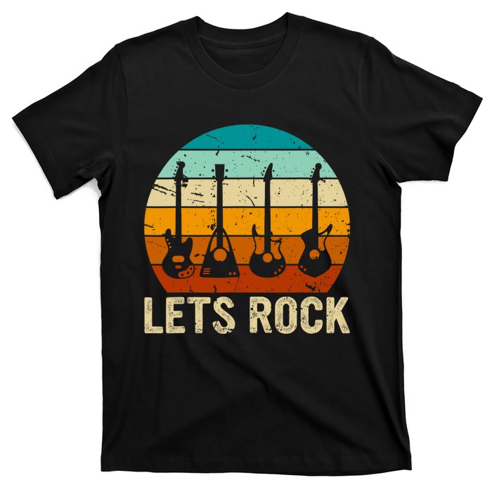 Vintage Retro Lets Rock Rock And Roll Guitar Music T-Shirt