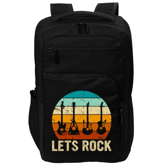 Vintage Retro Lets Rock Rock And Roll Guitar Music Impact Tech Backpack