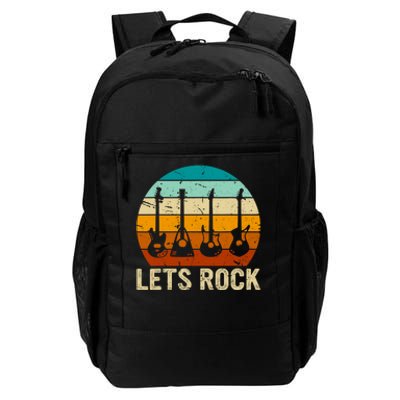 Vintage Retro Lets Rock Rock And Roll Guitar Music Daily Commute Backpack