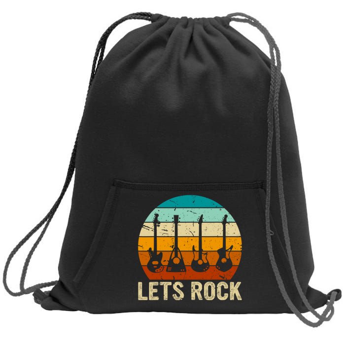 Vintage Retro Lets Rock Rock And Roll Guitar Music Sweatshirt Cinch Pack Bag