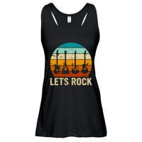 Vintage Retro Lets Rock Rock And Roll Guitar Music Ladies Essential Flowy Tank