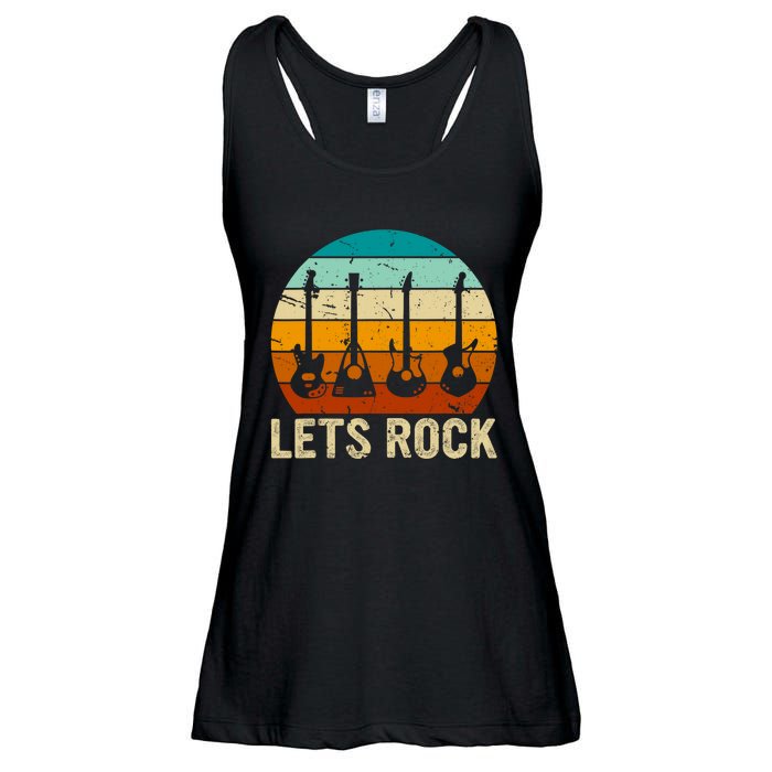 Vintage Retro Lets Rock Rock And Roll Guitar Music Ladies Essential Flowy Tank