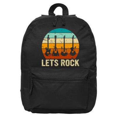 Vintage Retro Lets Rock Rock And Roll Guitar Music 16 in Basic Backpack