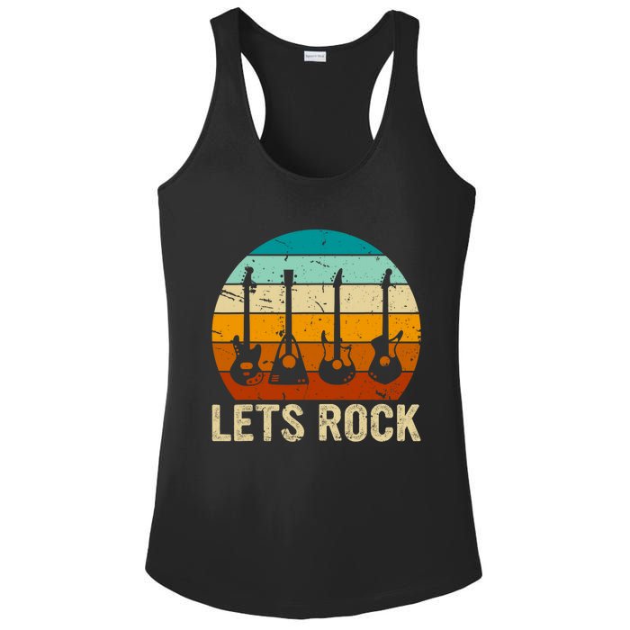 Vintage Retro Lets Rock Rock And Roll Guitar Music Ladies PosiCharge Competitor Racerback Tank