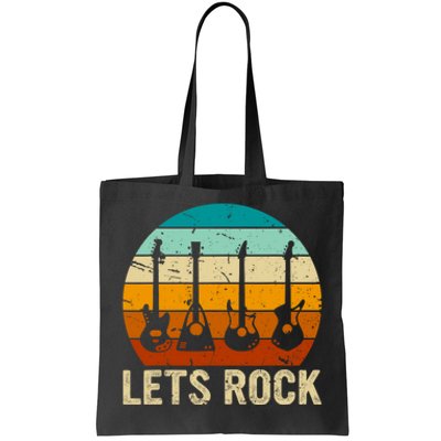 Vintage Retro Lets Rock Rock And Roll Guitar Music Tote Bag