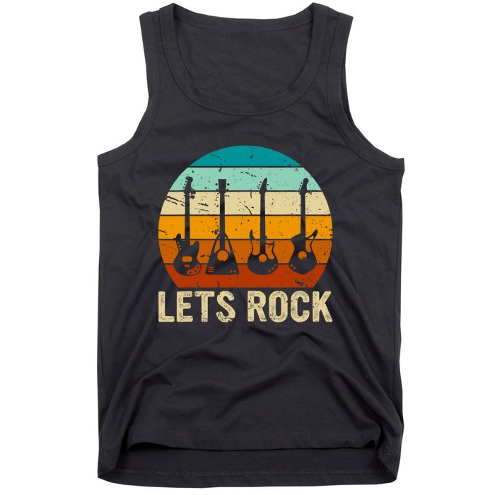 Vintage Retro Lets Rock Rock And Roll Guitar Music Tank Top