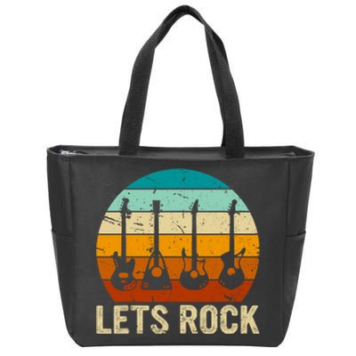 Vintage Retro Lets Rock Rock And Roll Guitar Music Zip Tote Bag