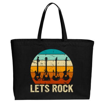 Vintage Retro Lets Rock Rock And Roll Guitar Music Cotton Canvas Jumbo Tote