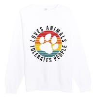 Vintage Retro Loves Animals Tolerates People Funny Premium Crewneck Sweatshirt