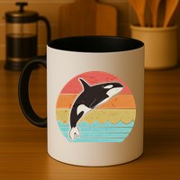 Vintage Retro Leaping Ocra Killer Whale Mug
