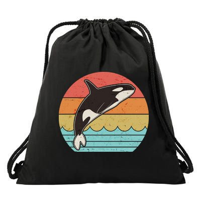 Vintage Retro Leaping Ocra Killer Whale Drawstring Bag