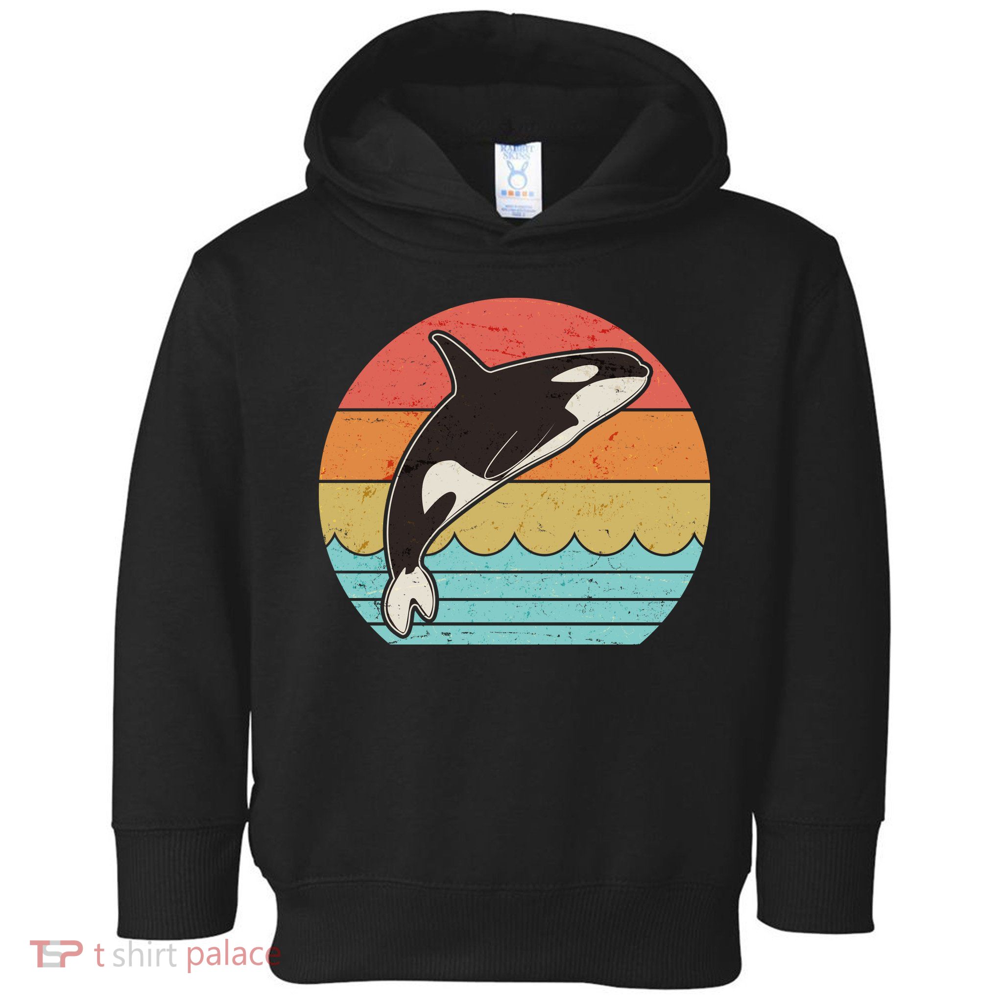 Vintage Retro Leaping Ocra Killer Whale Toddler Hoodie
