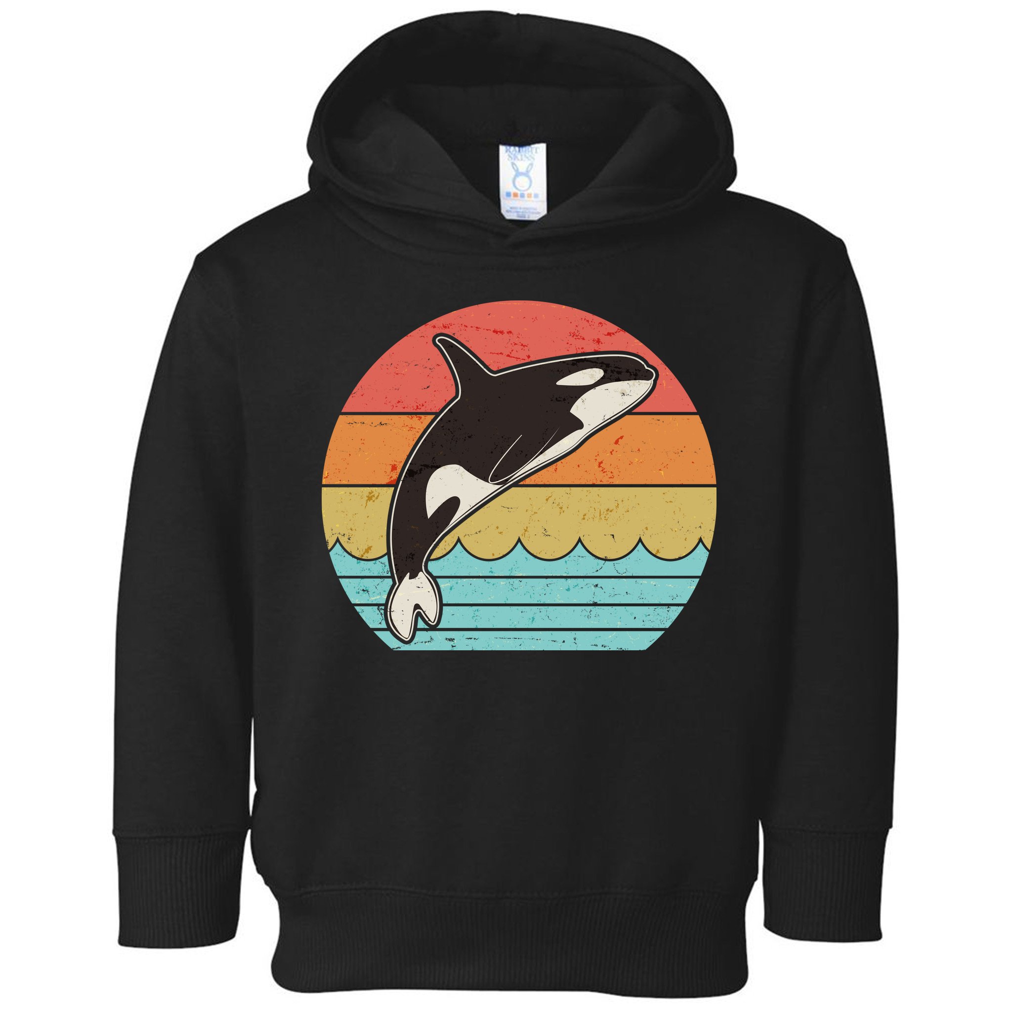 Vintage Retro Leaping Ocra Killer Whale Toddler Hoodie