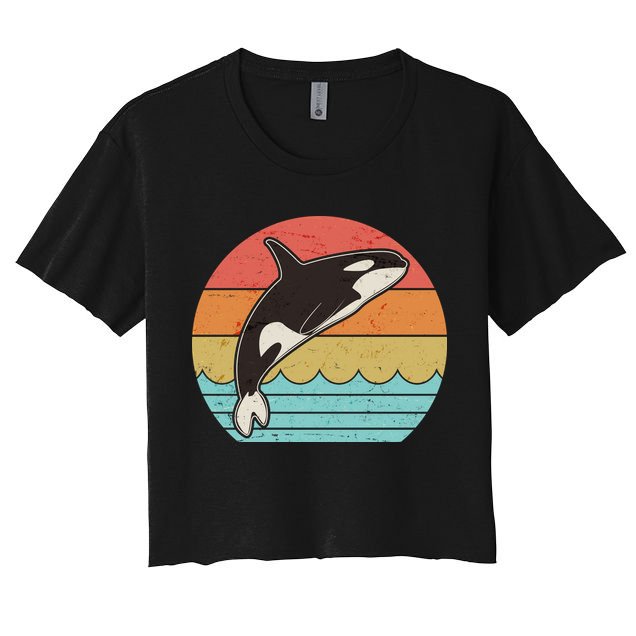 Vintage Retro Leaping Ocra Killer Whale Crop Top