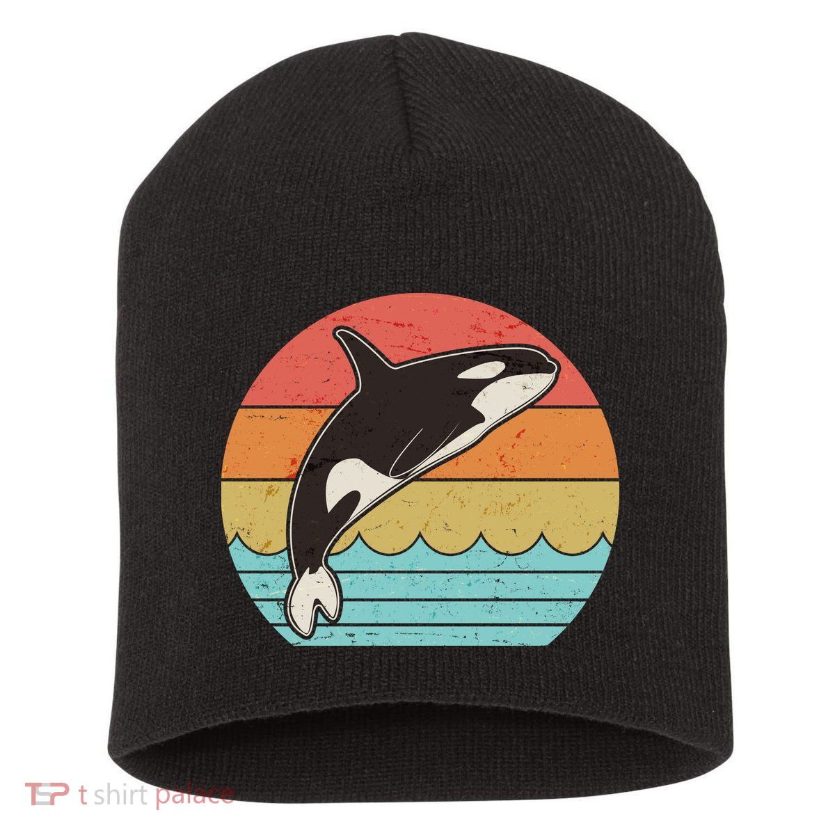 Vintage Retro Leaping Ocra Killer Whale Short Acrylic Beanie