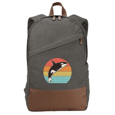 Vintage Retro Leaping Ocra Killer Whale Cotton Canvas Backpack