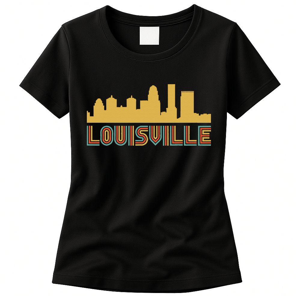 Vintage Retro Louisville Kentucky Skyline Womens T-Shirt