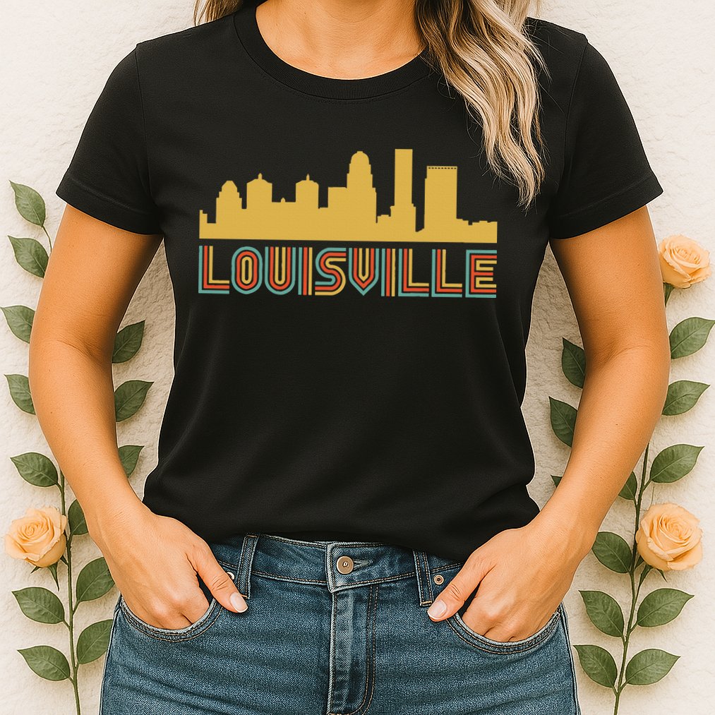 Vintage Retro Louisville Kentucky Skyline Womens T-Shirt