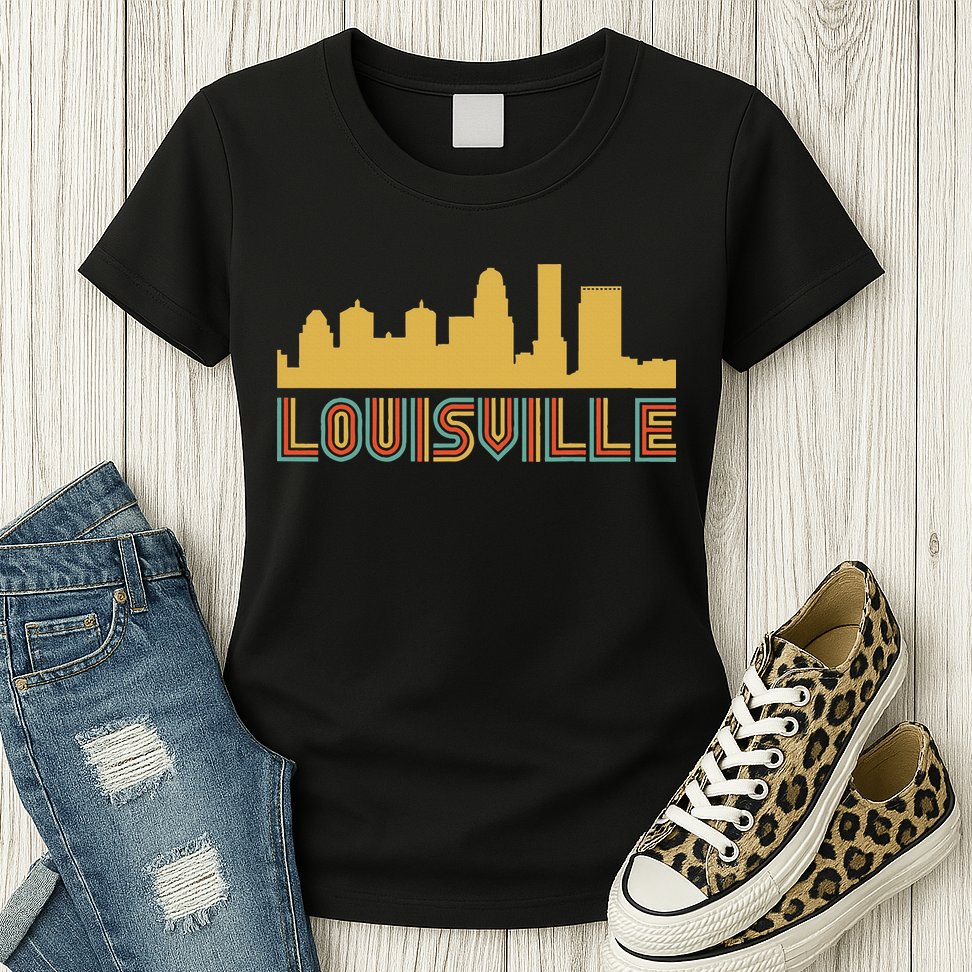 Vintage Retro Louisville Kentucky Skyline Womens T-Shirt