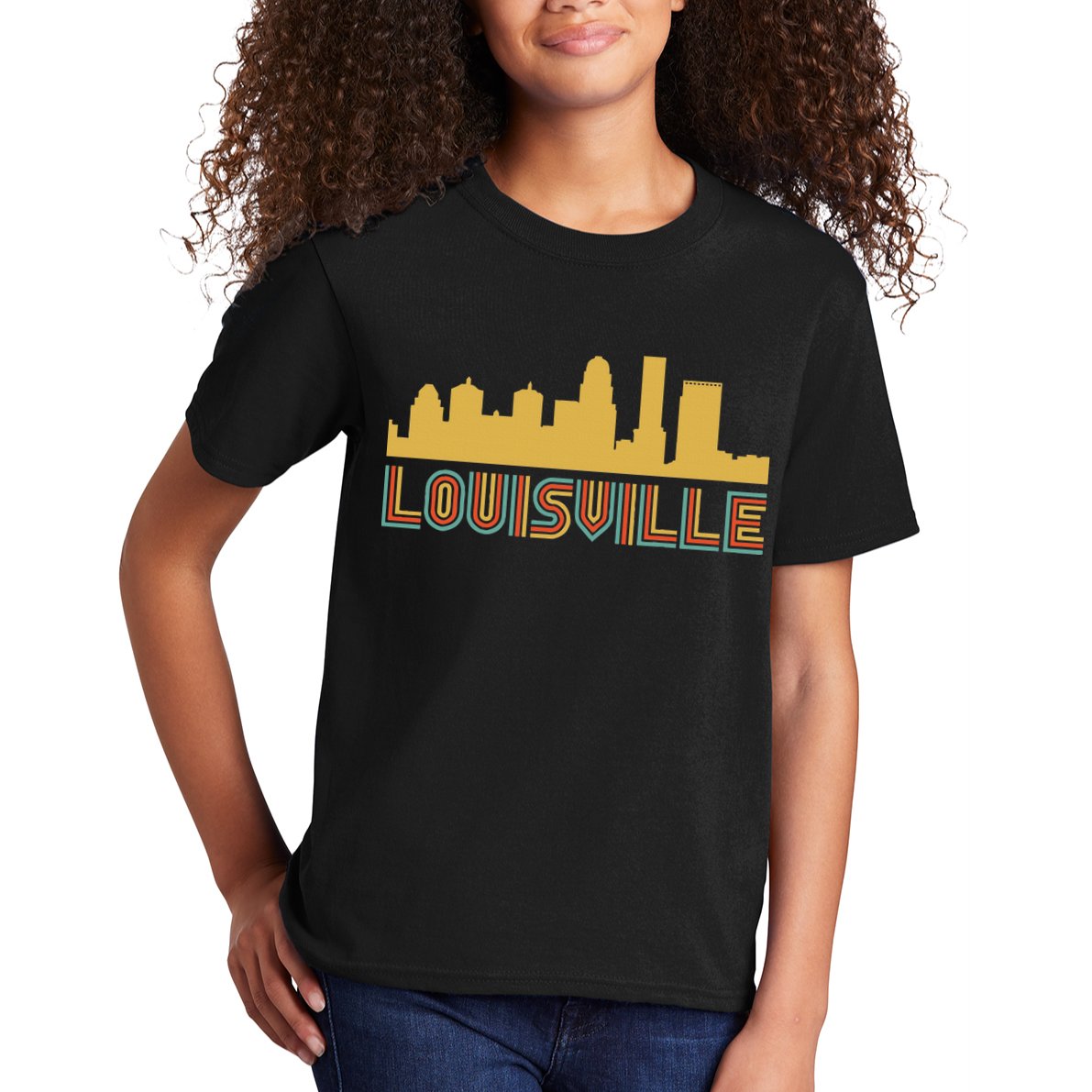 Vintage Retro Louisville Kentucky Skyline Kids T-Shirt