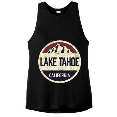 Vintage Retro Lake Tahoe California Mountain Circle Sports Ladies PosiCharge Tri-Blend Wicking Tank