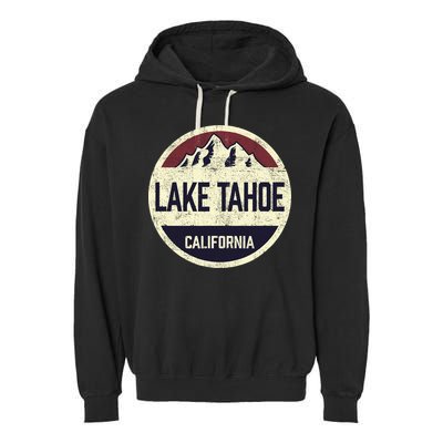 Vintage Retro Lake Tahoe California Mountain Circle Sports Garment-Dyed Fleece Hoodie