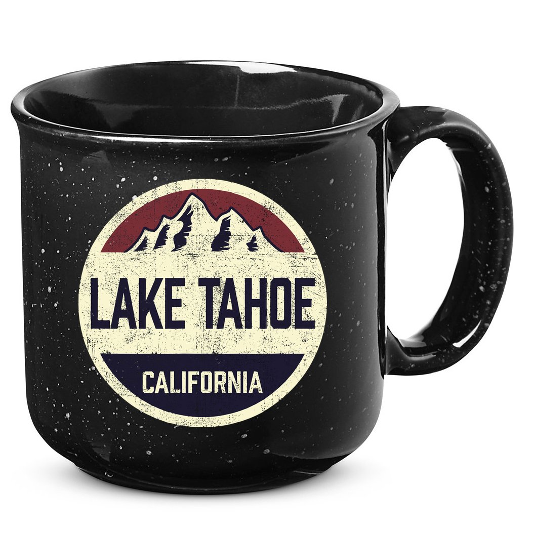 Vintage Retro Lake Tahoe California Mountain Circle Sports 15oz Campfire Ceramic Mug