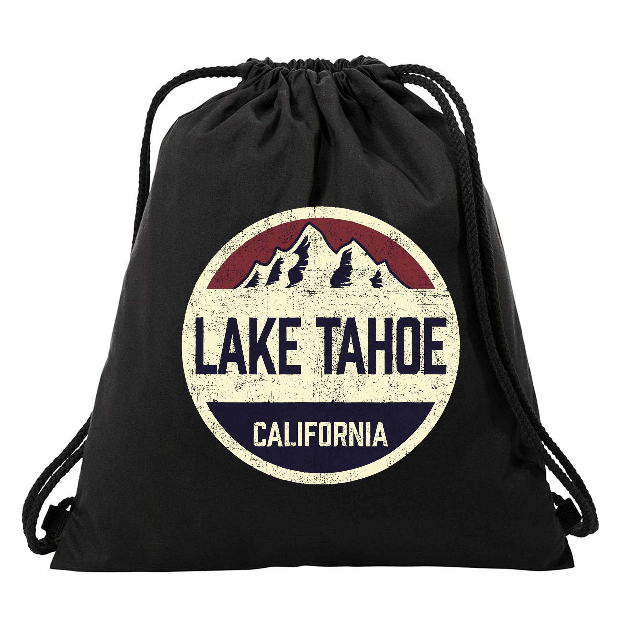 Vintage Retro Lake Tahoe California Mountain Circle Sports Drawstring Bag