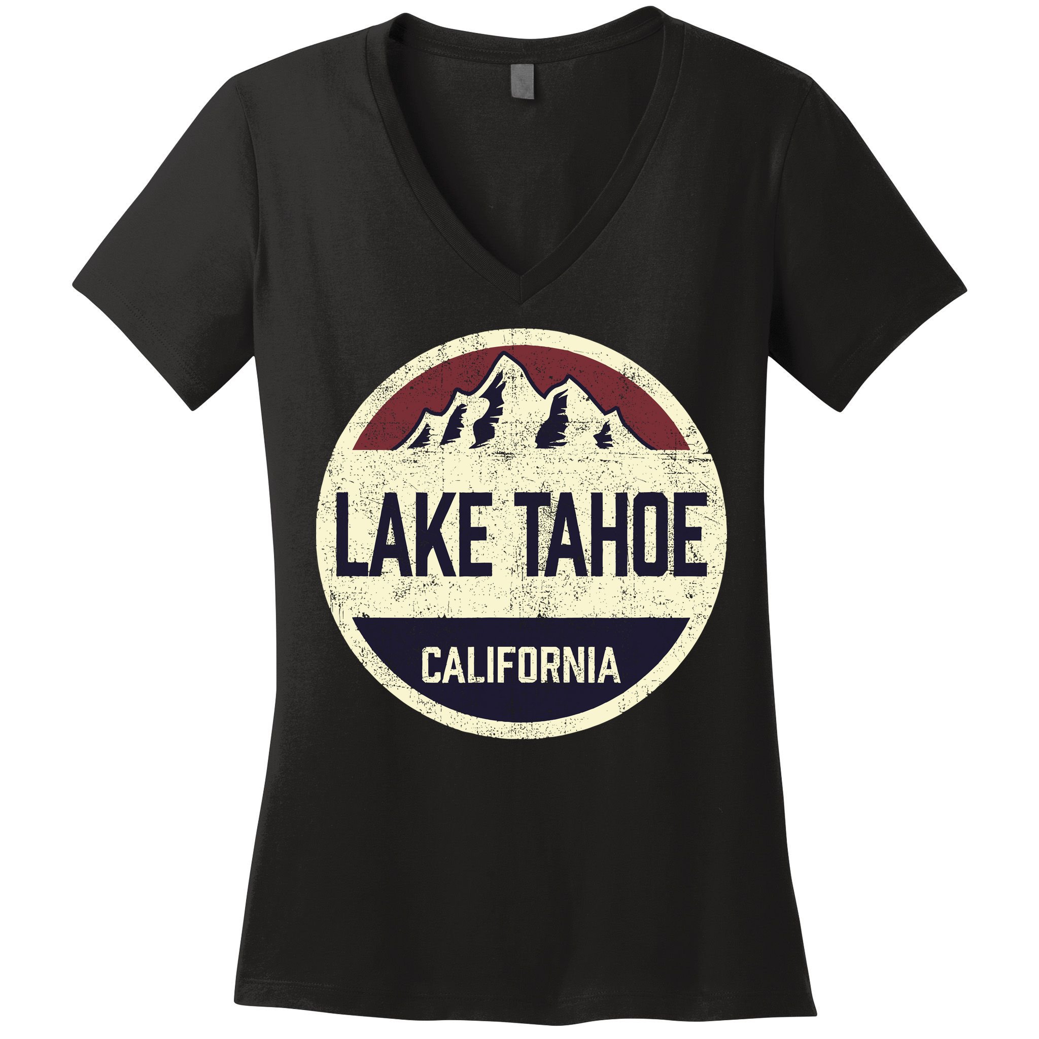 Vintage Retro Lake Tahoe California Mountain Circle Sports Women's V-Neck T-Shirt